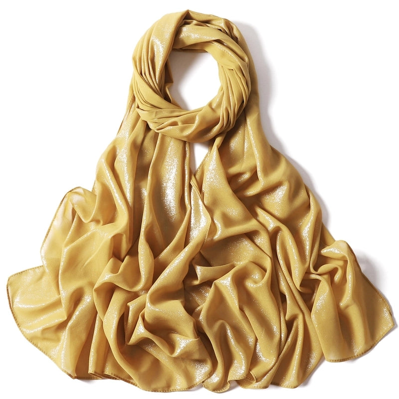 Hot Silver Flash Full Silver Solid Color Pearl Chiffon Long Scarf New Chiffon Turban