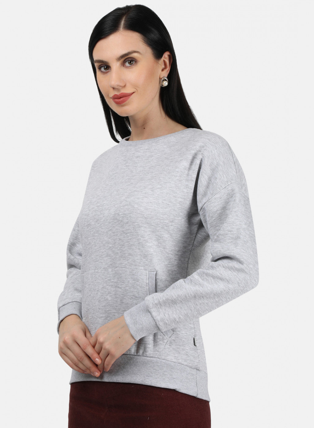 Women Grey Plain Sweatshirt