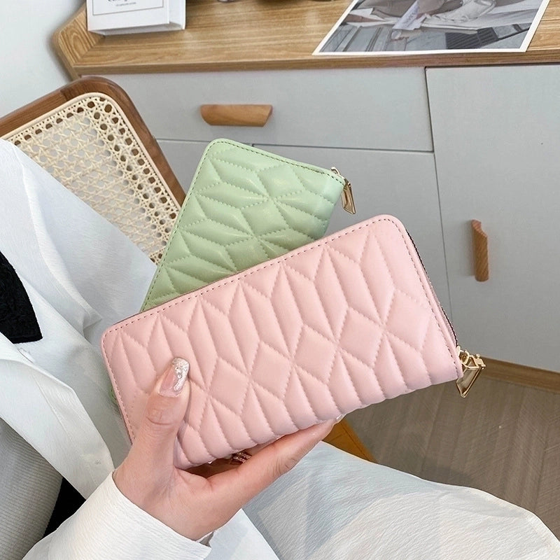 Women's Stripe Lingge Pu Leather Zipper Wallets