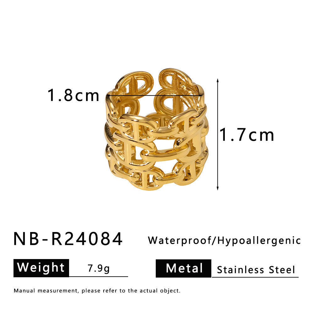 Exaggerated Style Titanium Steel Geometric Niche Pleated Three-Dimensional Petal Design Gold-Plated Ring Fashionable Women
