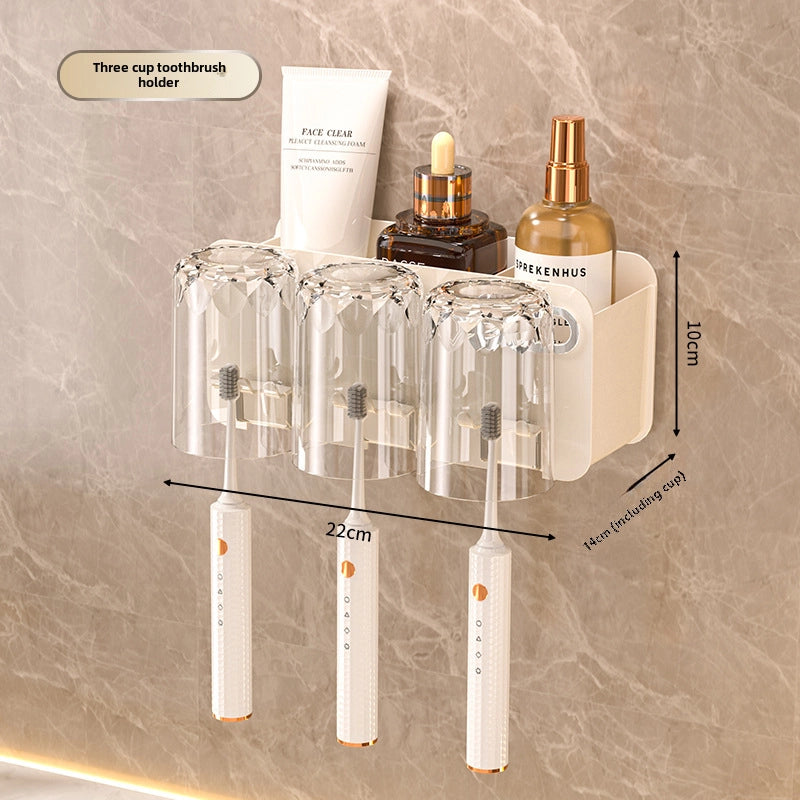 Toothbrush Storage Rack Toothpaste Tooth Cup Rack Mouthwash Cup Household Wall-mounted Brush Cup A Family Of Three Or Four Toothbrush Holes