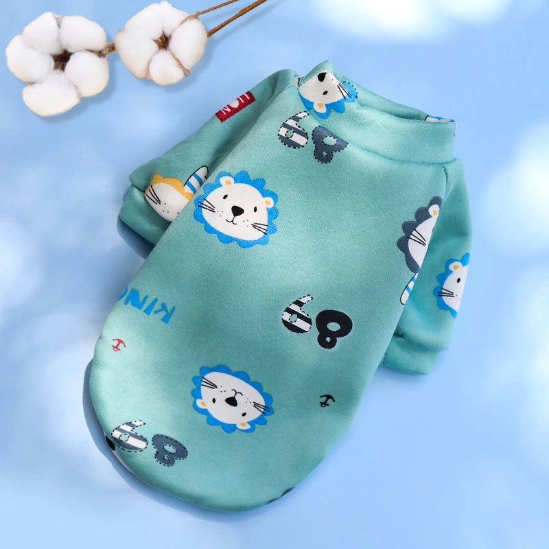 Cartoon Printed Fleece-lined Two-paw Sweatshirt For Dogs Cats Spring Autumn Winter Pullover Style Teddy Supplies Clothes