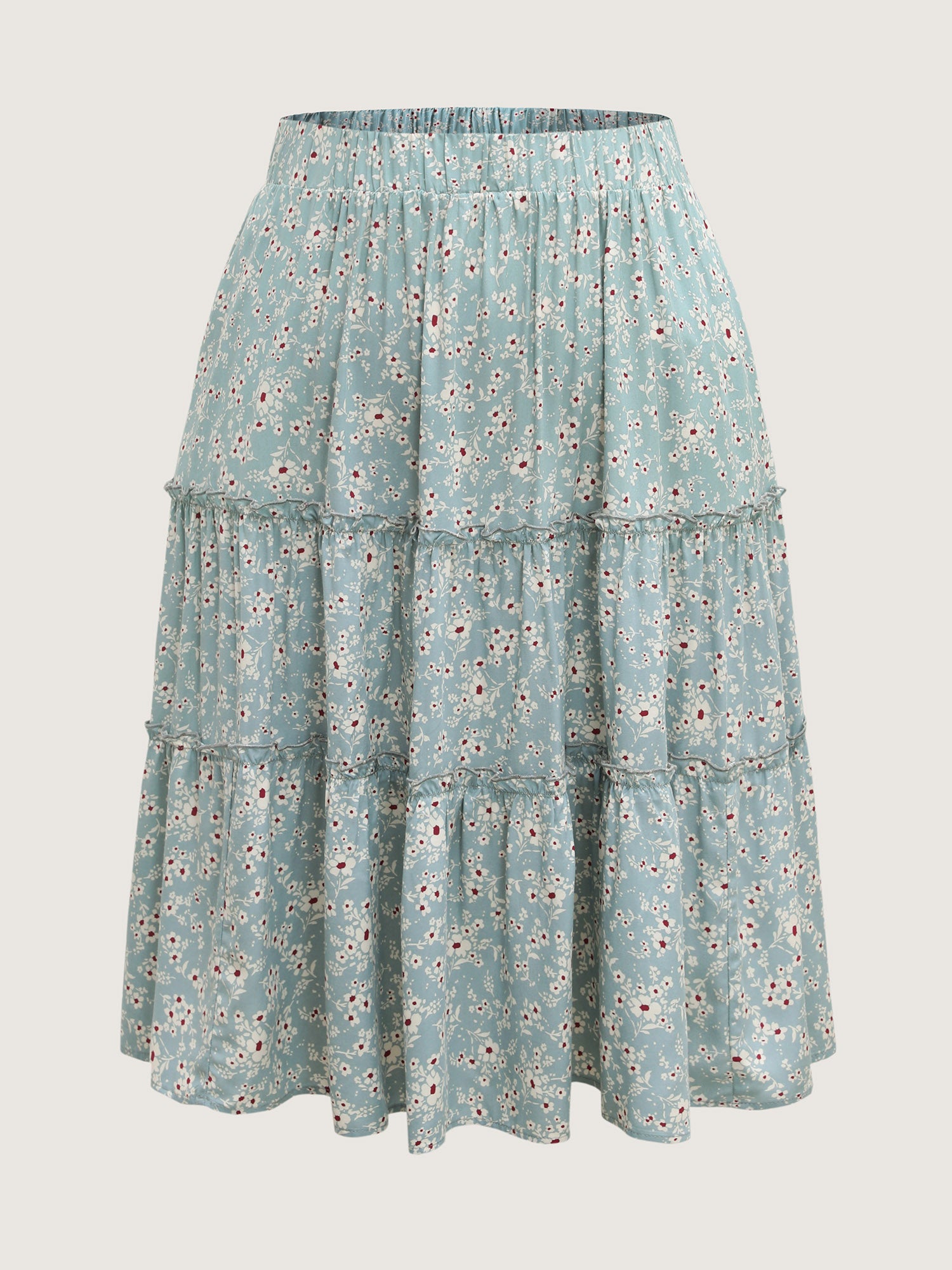 Floral Print Stretchy Waist Tiered Midi Skirt