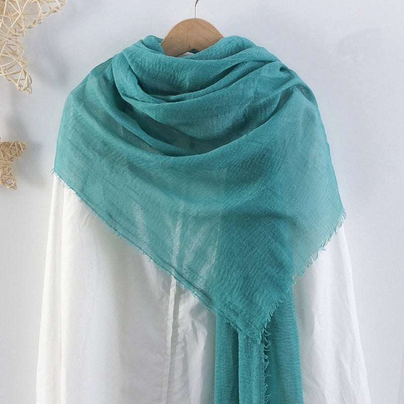 Hot Selling Solid Color Pleated Cotton And Linen Scarf Women's Bag Headscarf Crumpled Hair Fringe Bubble Scarf Women's Scarf Cover Head