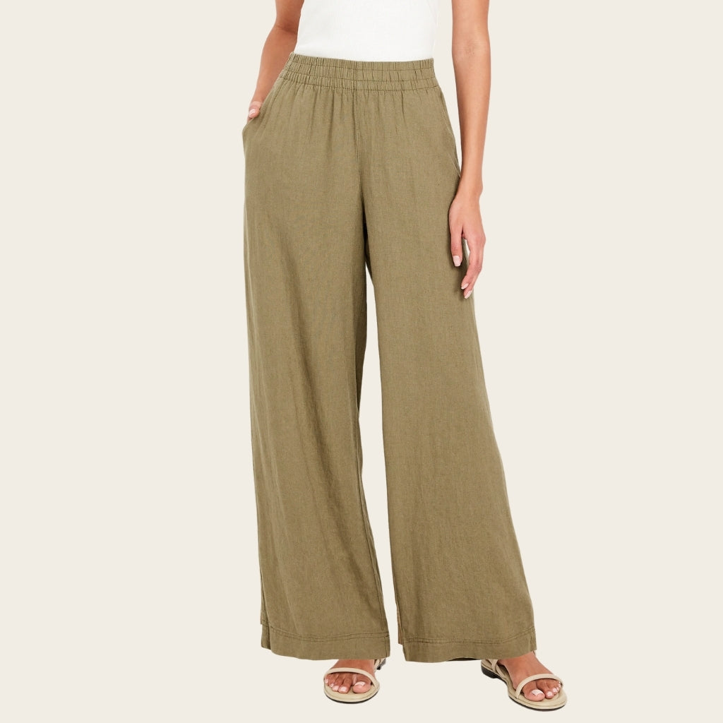 High Rise Linen Blend Wide Pants