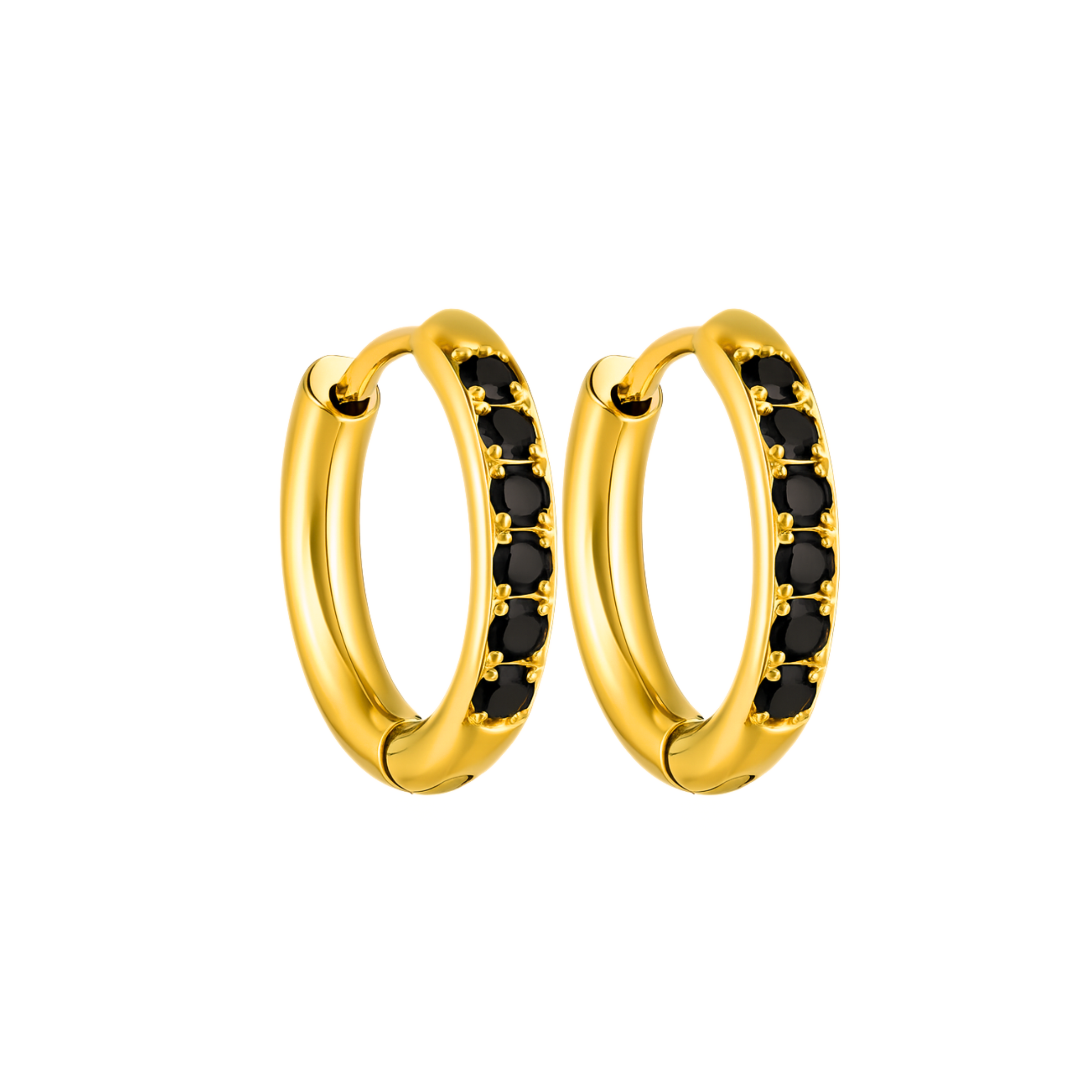 12mm classic black diamond style hoops - Gold