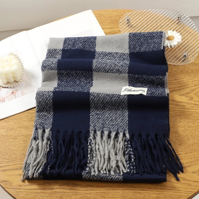 Women's Basic Plaid Polyester Scarf