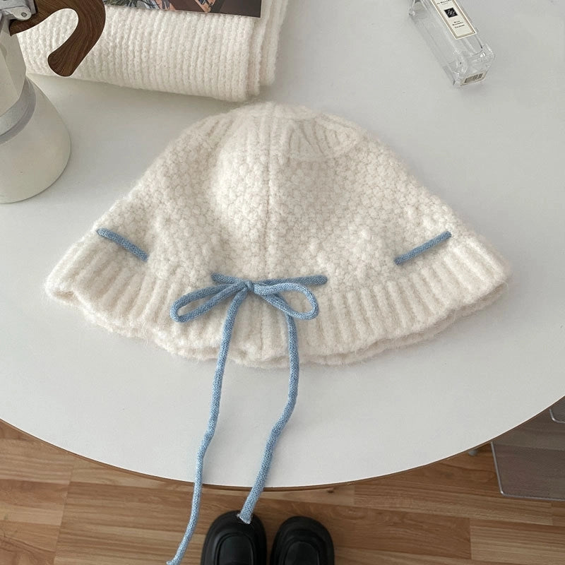 Women's Casual Sweet Bow Knot Spandex Polyester Acrylic Knitted Scarf Hat Gloves