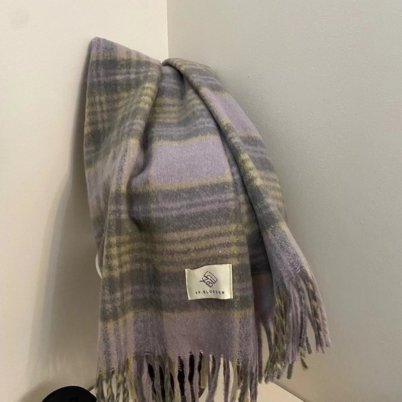 Women's Basic Plaid Polyester Scarf