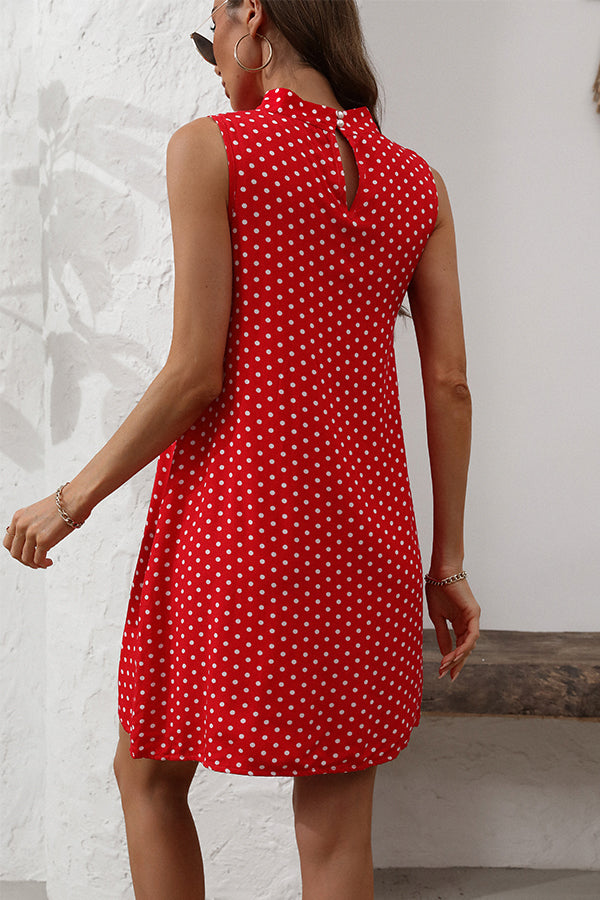 Dots Print Sleeveless Casual Mini Dress