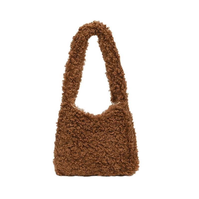 Women's Medium Plush Solid Color Streetwear Square Magnetic Buckle Shoulder Bag