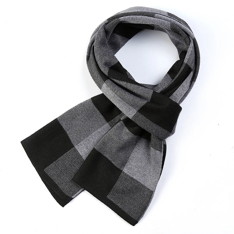 Men's Scarf Winter Warm Plaid Thickened Business Knitted Cashmere Thick Scarf Fashionable Scarf