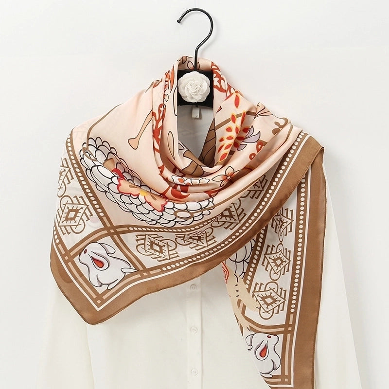 Women's Ethnic Style Sweet Color Block Satin Printing Scarf