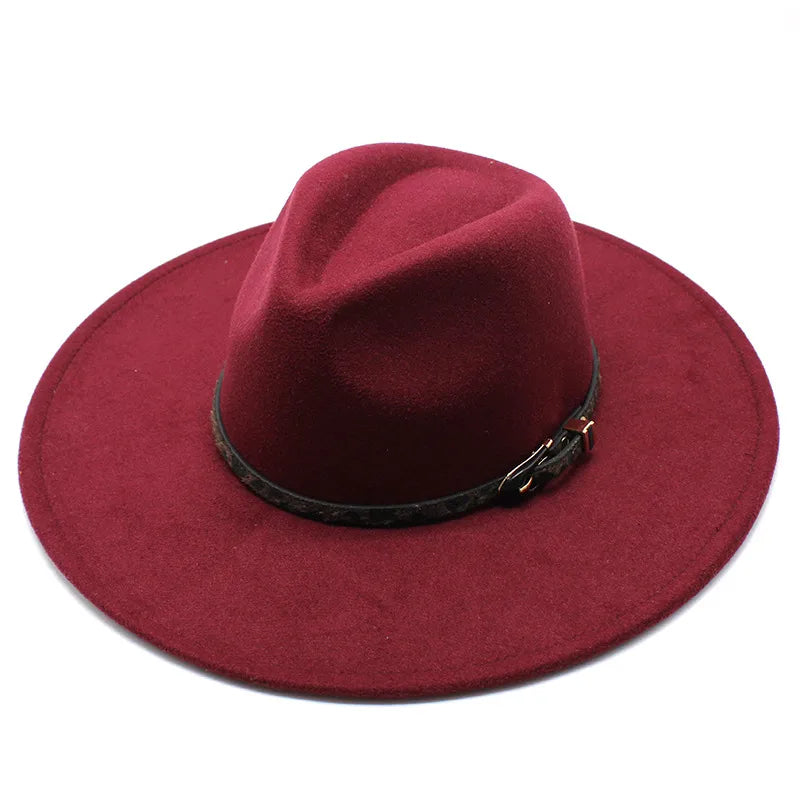 New Autumn And Winter Wool 9.5cm Big Brim Jazz Hat Men's And Women's Heart Top Chain Hat Felt Hat