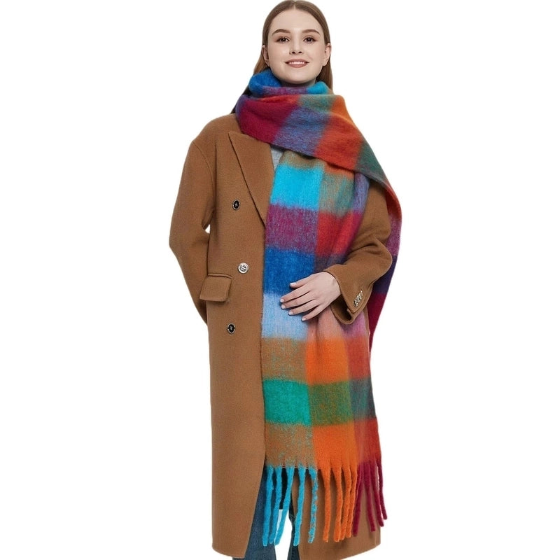 Mohair Nipped Color Scarf Cashmere Thickened Warm Scarf Shawl