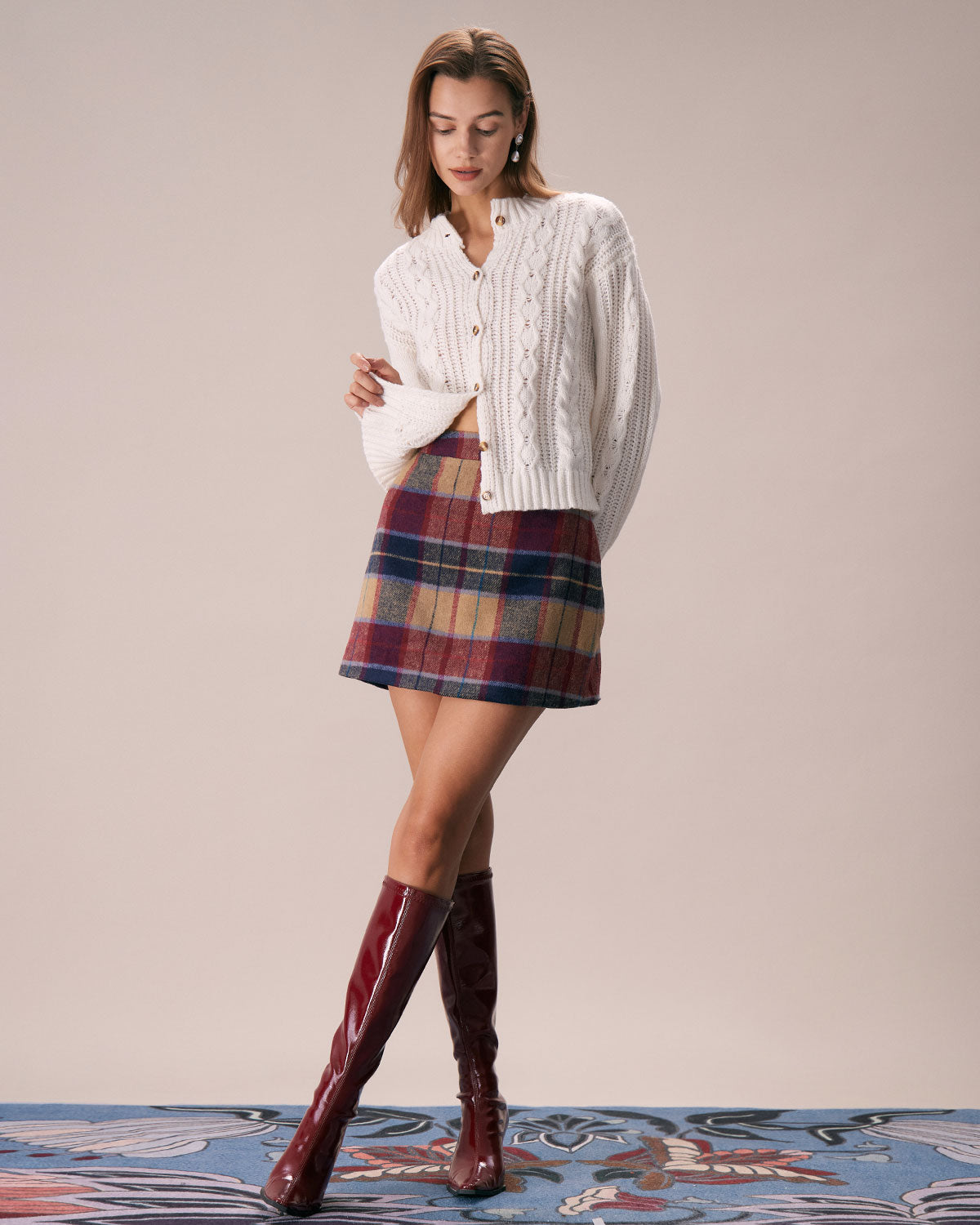 The Red Plaid Zipper Fly Tweed Mini Skirt