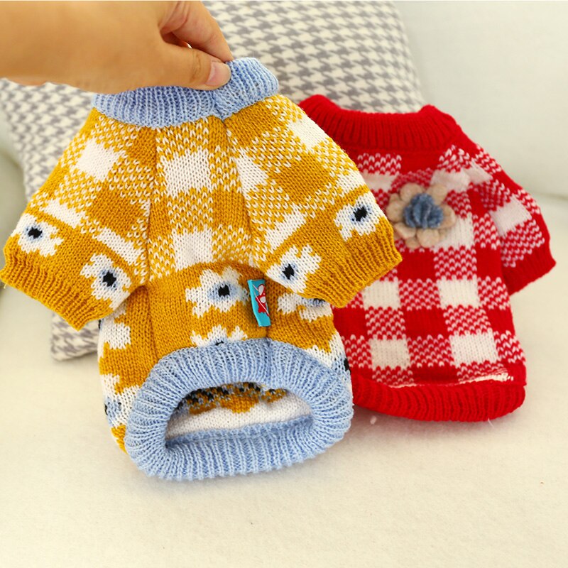 Flower Plaid Dog Cat Sweater