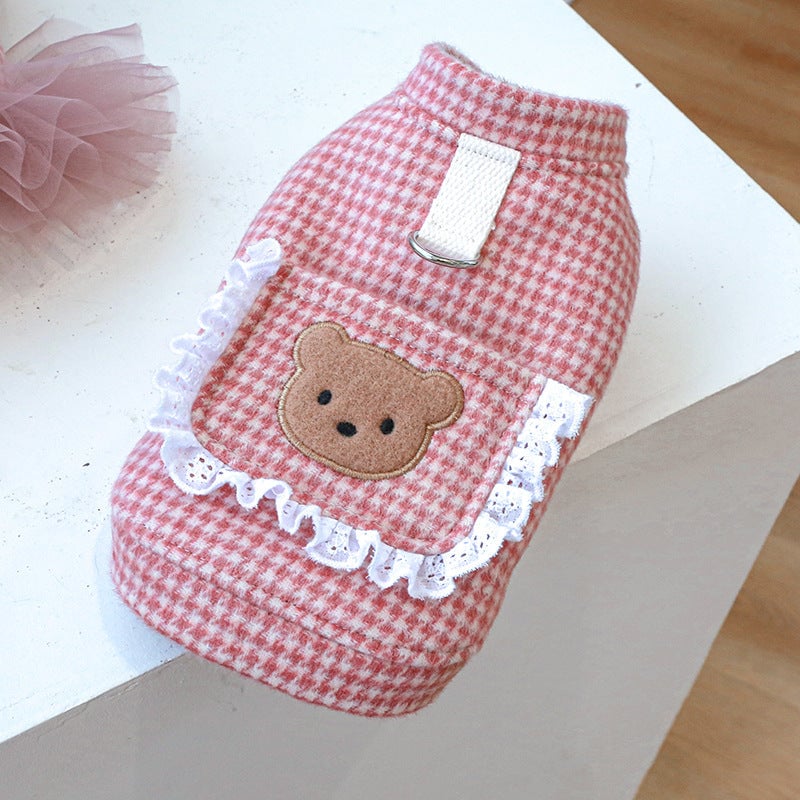 Houndstooth Printed Dog Harness Dress/Hoodie
