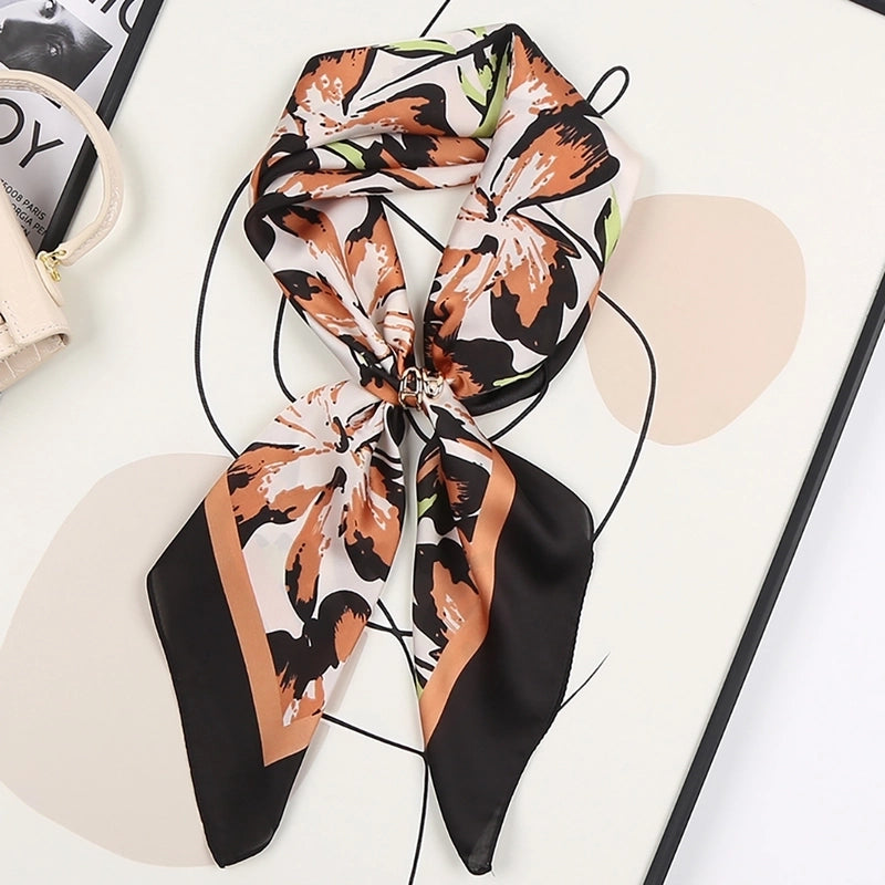 Women's Ig Style Minimalist Flower Satin Printing Silk Scarf