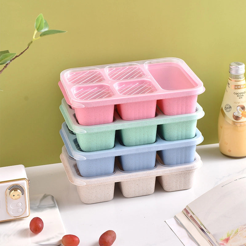 Wheat Straw Lunch Box Lunch Box Five-grid Lunch Box With Lid Snack Box Fresh-keeping Snack Dish Snack Snack Box