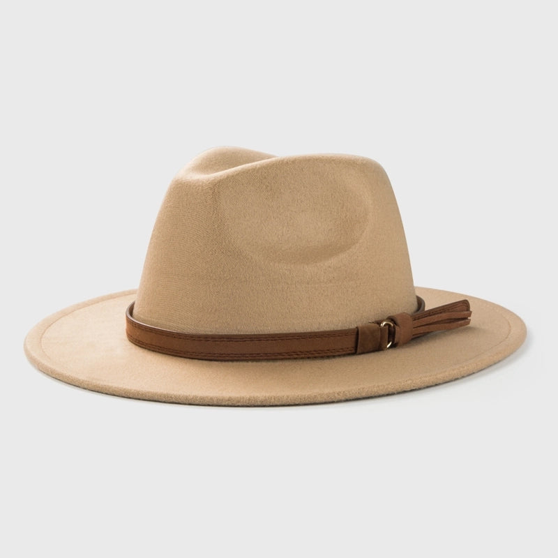 Retro Woolen Hat Belt Accessories Top Hat Simple Big Brim Jazz Hat
