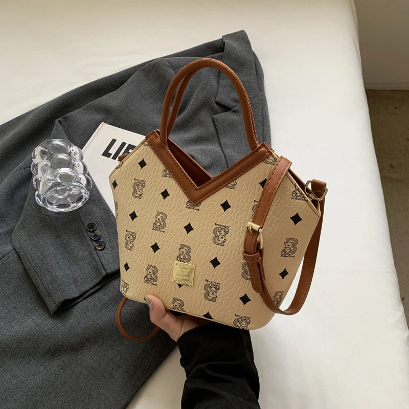 Women's Small PU Geometric Elegant Basic Sewing Thread Bucket Zipper Bucket Bag