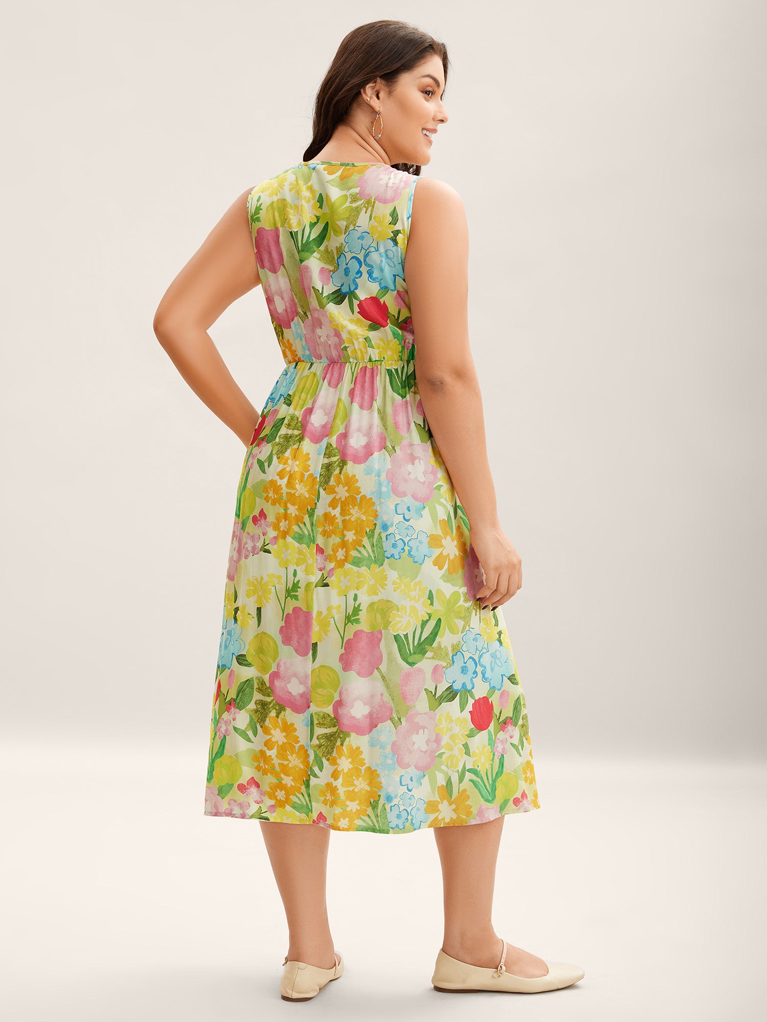 Neon Heartbeat Floral Shirred Midi Dress