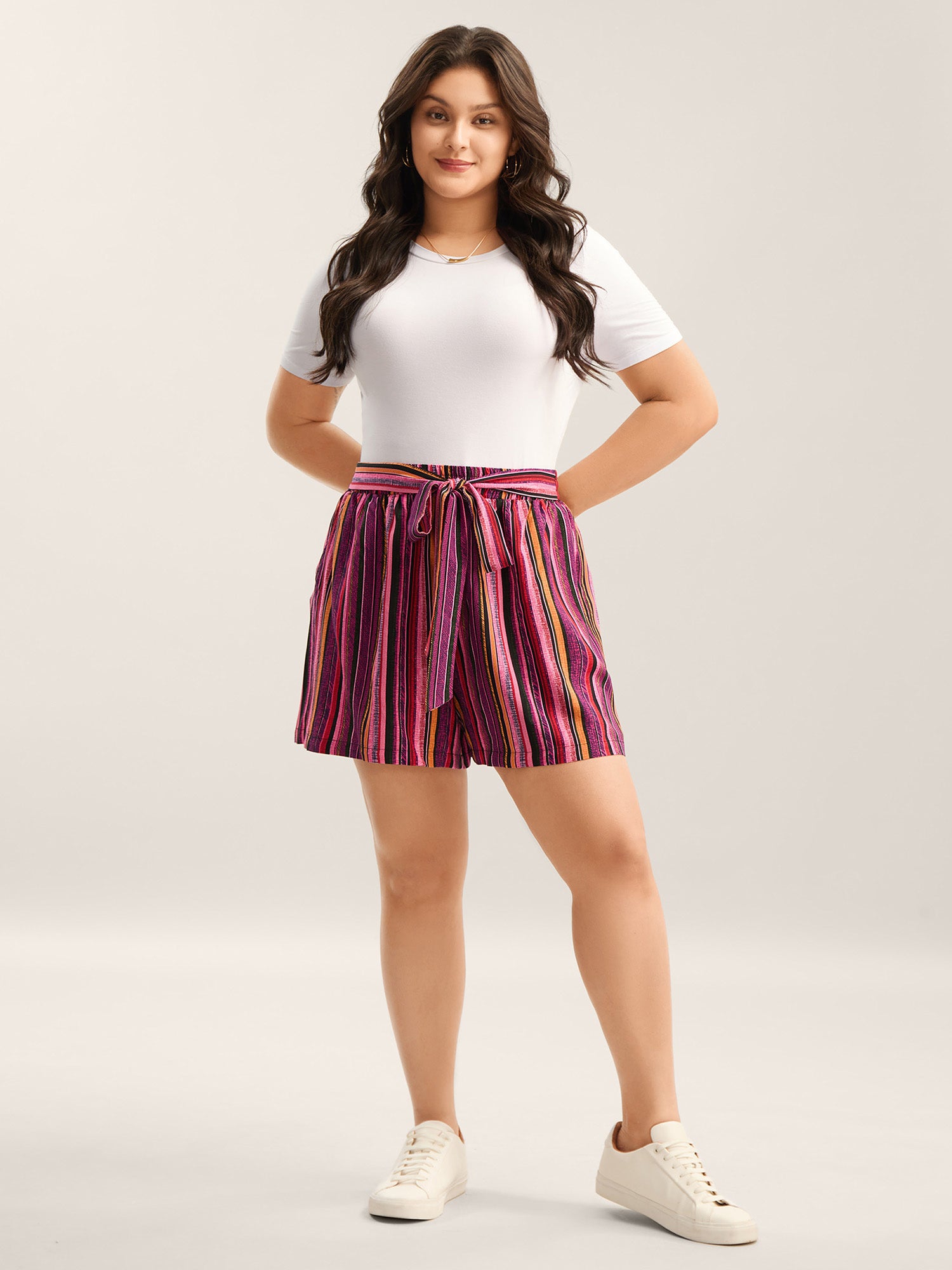 Rayon Colorful Stripes Wide-Leg Shorts