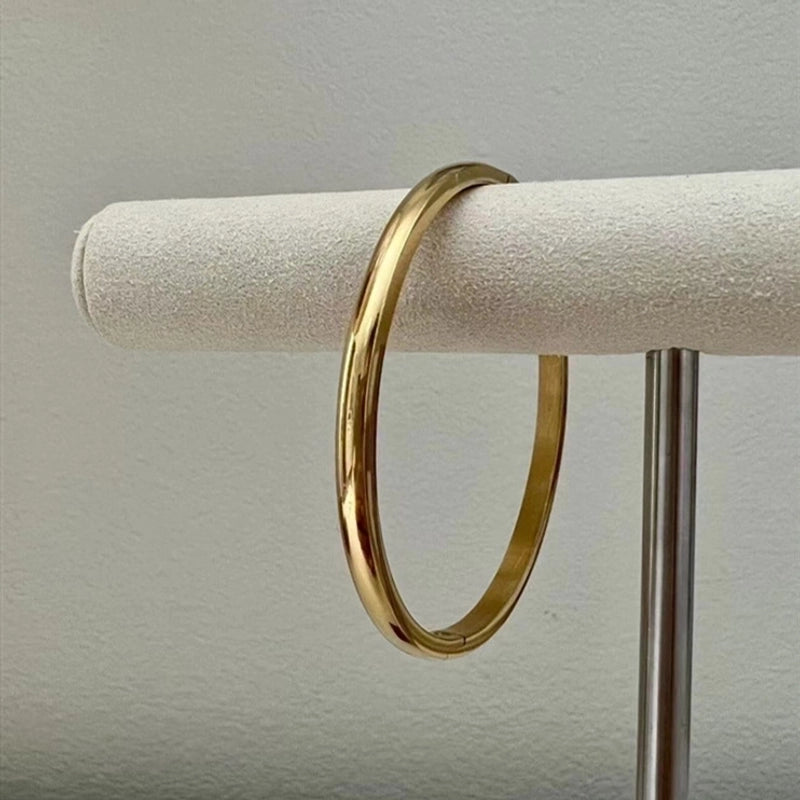 Casual Minimalist Round Square Stripe Stainless Steel Plating Inlay Zircon 18k Gold Plated Bangle