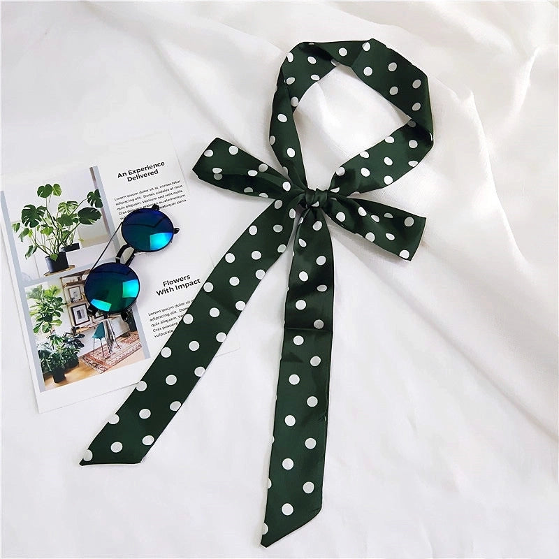 2 M New Polka Dot Special Long Edition Thin Narrow Silk Scarf Women's Spring Summer Autumn Scarf Belt Black And White Fashion
