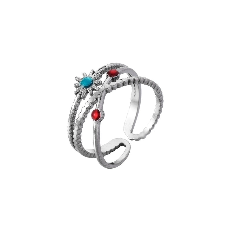 Ethnic Style Sun Star 304 Stainless Steel Artificial Gemstones Rhinestones Enamel Inlay Open Rings