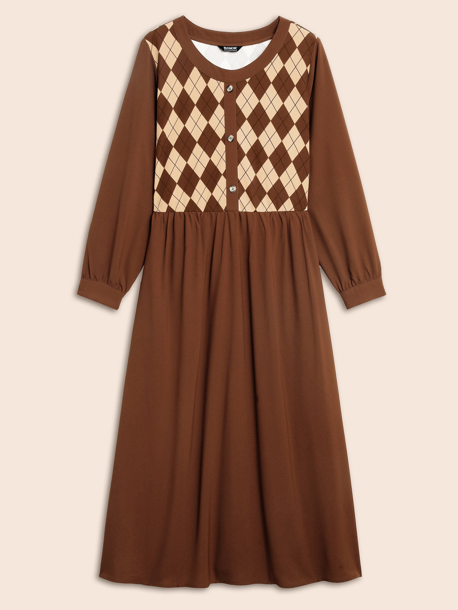 Geometric Crew Neck Button Detail Dress