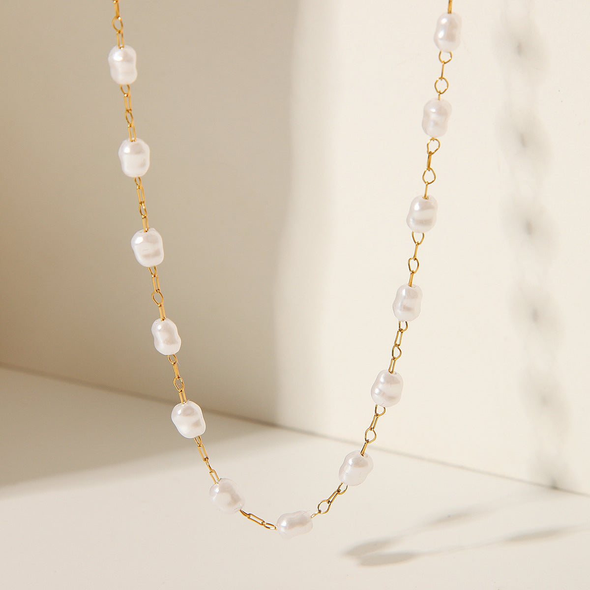 IG Style Pearl Geometric Stainless Steel Electroplating Necklaces