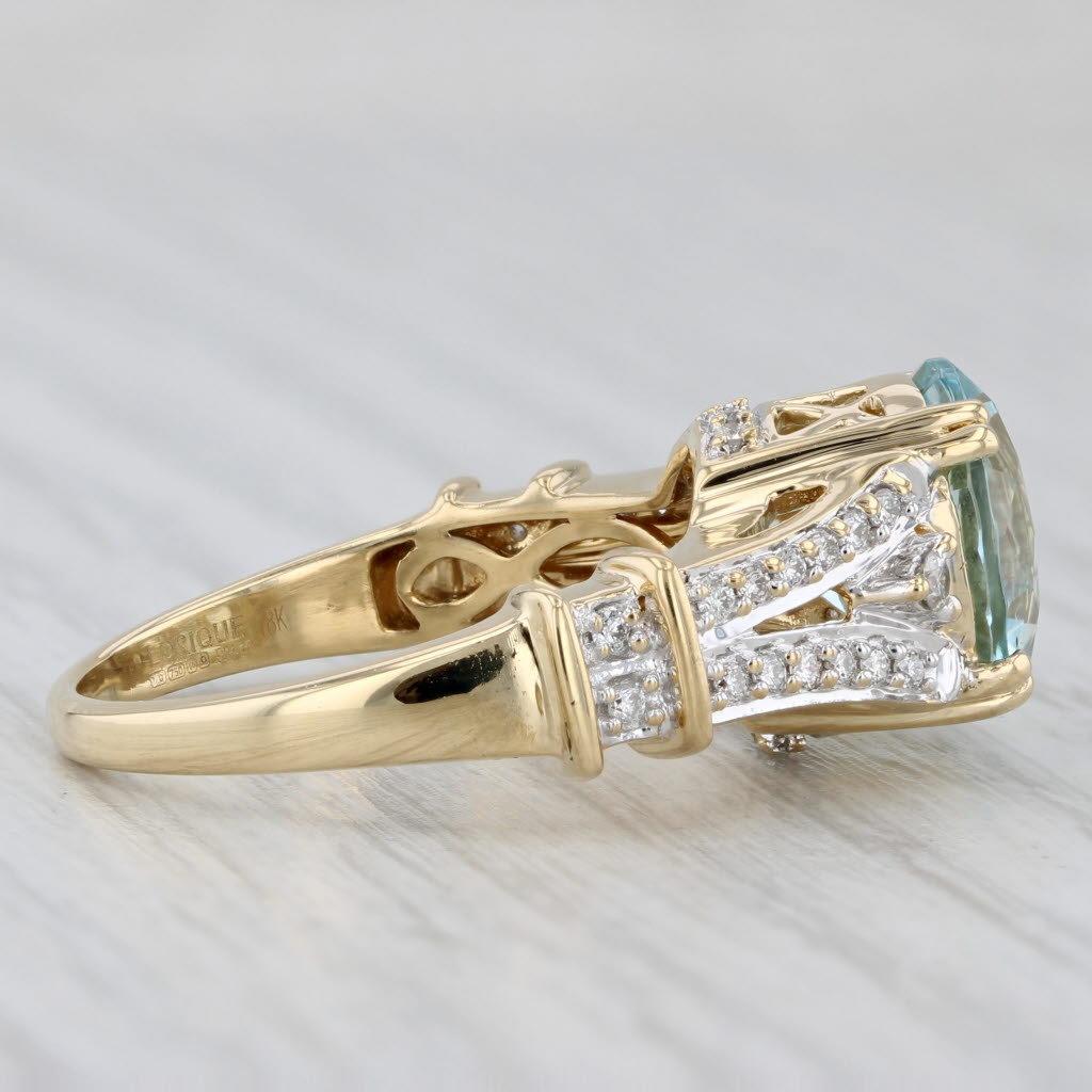 3.50ctw Aquamarine Diamond Ring 18k Yellow Gold Size 7.25