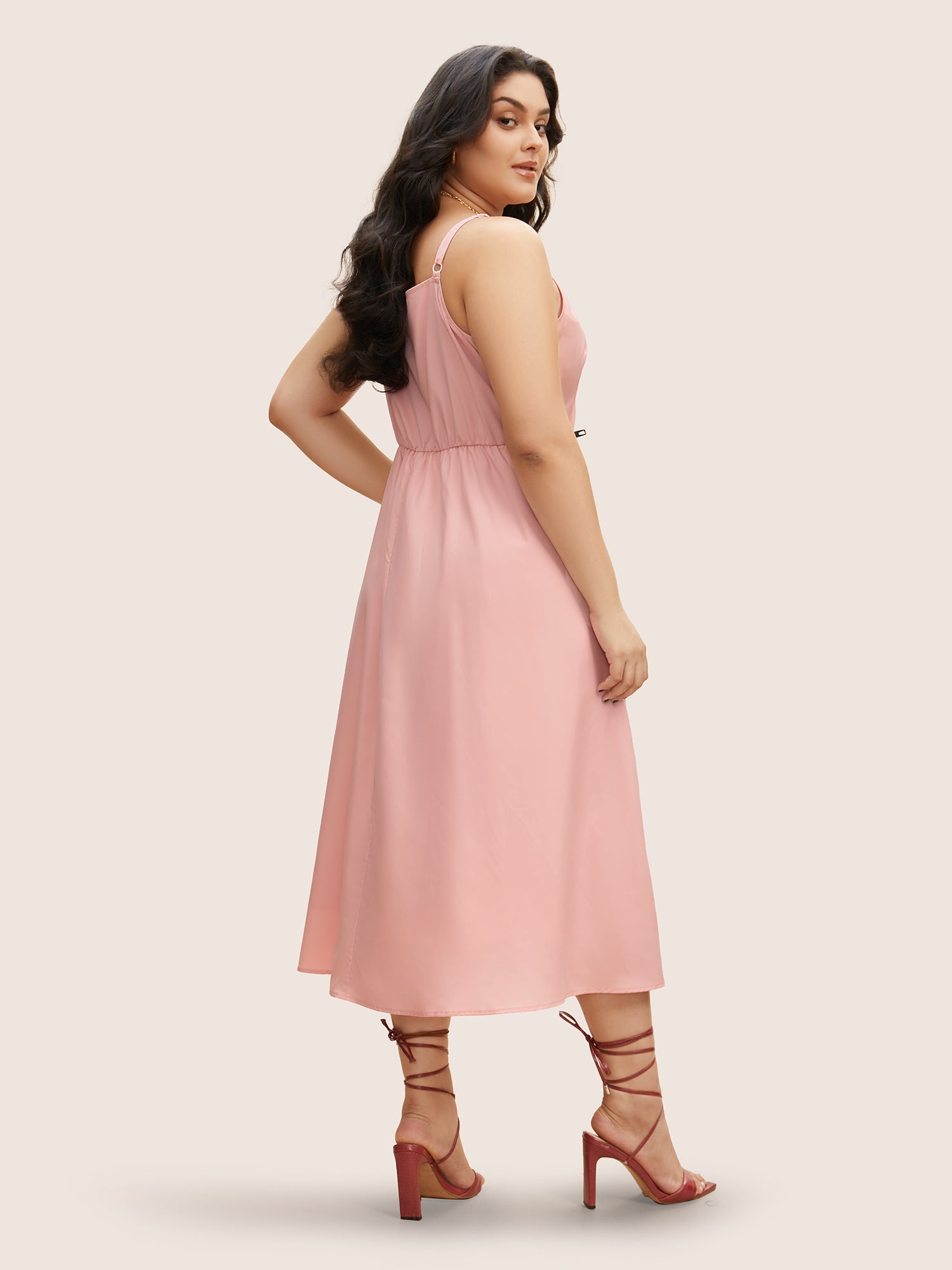 Solid Lace Patchwork Tie Knot Midi Dress