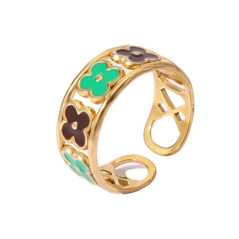 Retro U Shape 304 Stainless Steel 18K Gold Plated Enamel Open Rings