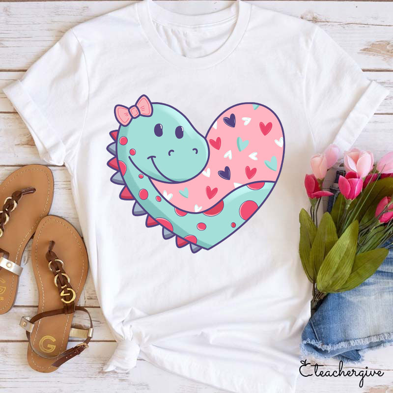 Cute Valentine Dinosaur Teacher T-Shirt