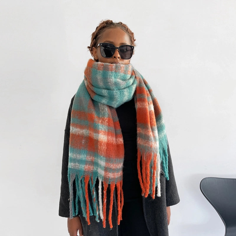 Unisex Casual Lattice Imitation Cashmere Tassel Scarf