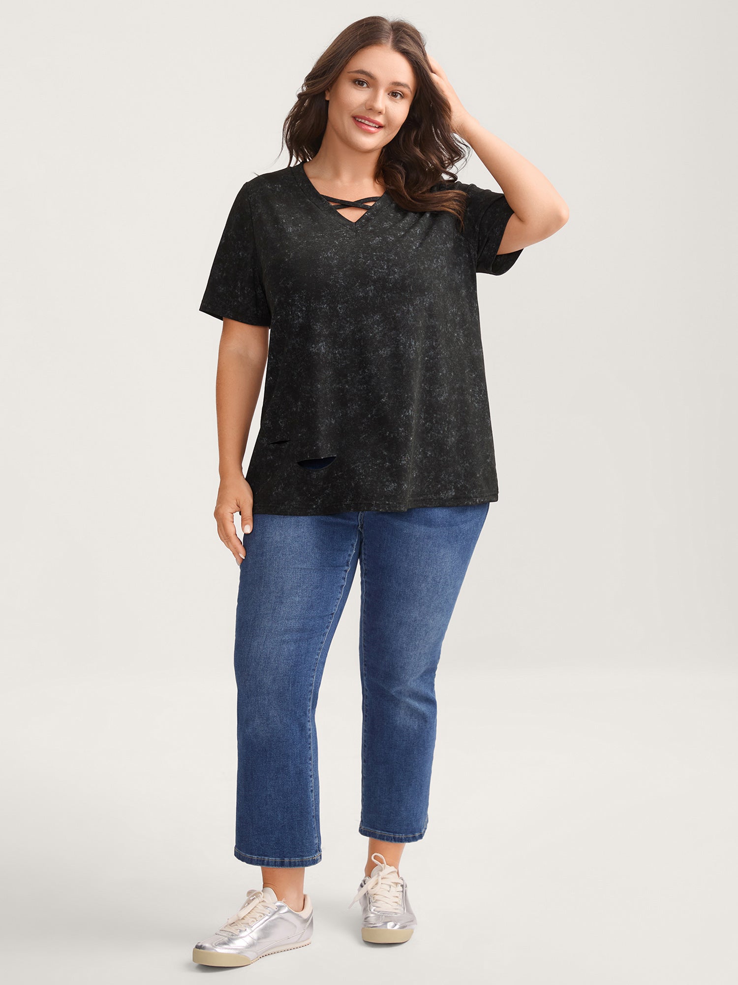 Vintage Cut-Out Solid T-Shirt