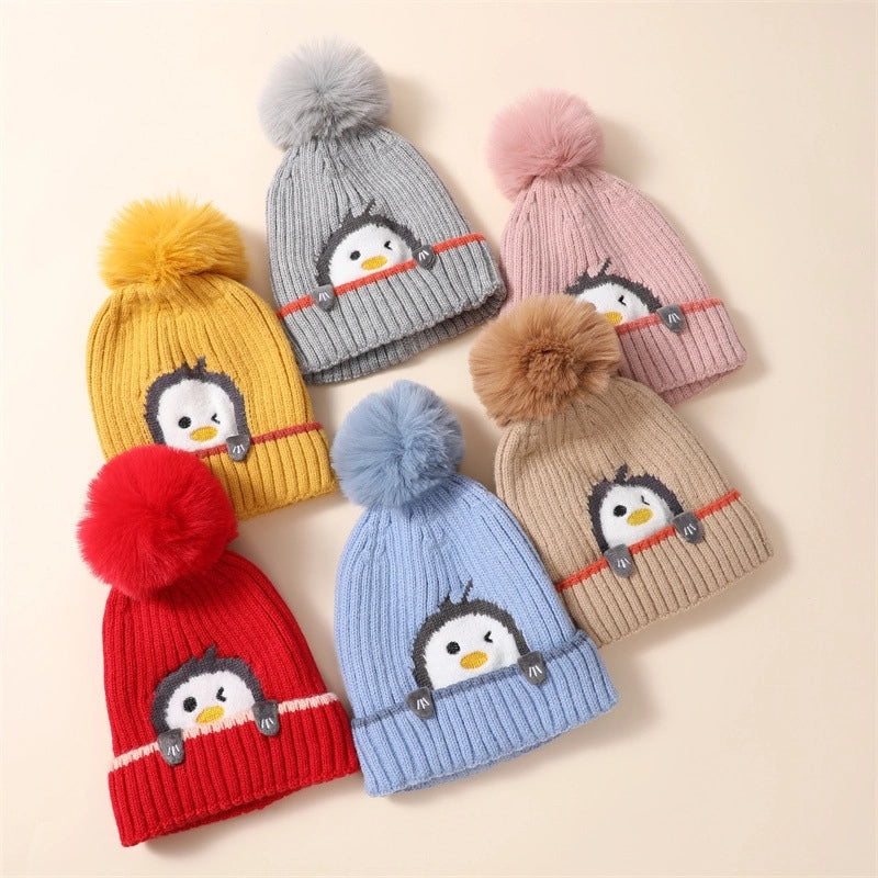 A Children's Hat Fleece-lined Baby Thick Wool Hat Warm Baby Hat Winter Knitted Hat Scarf Two-piece Set