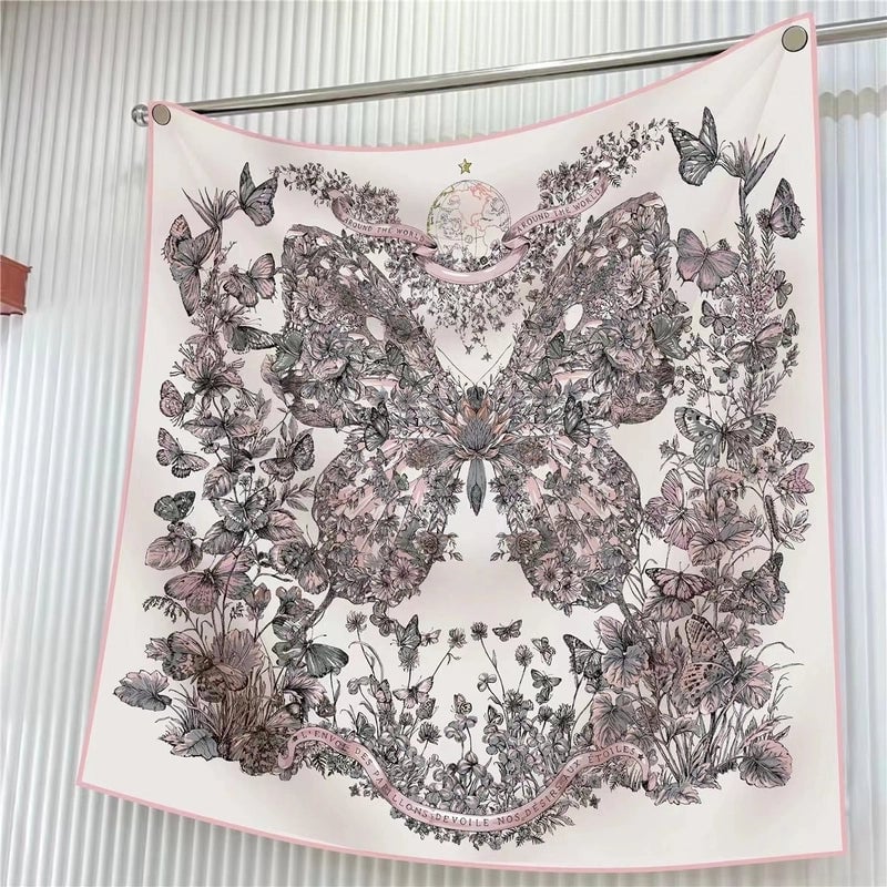 New High Quality Twill Forged Large Square Fashion 90*90cm Printed Silk Scarf Sunscreen Shawl Scarf