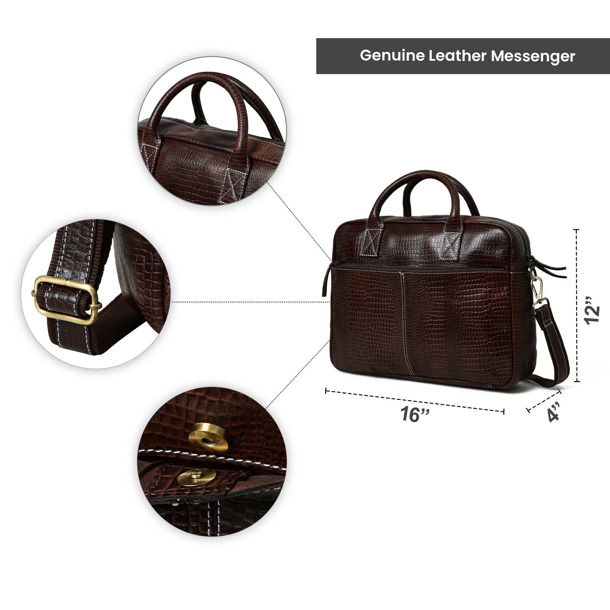 Laurent Slim Leather Briefcase- Dark Brown