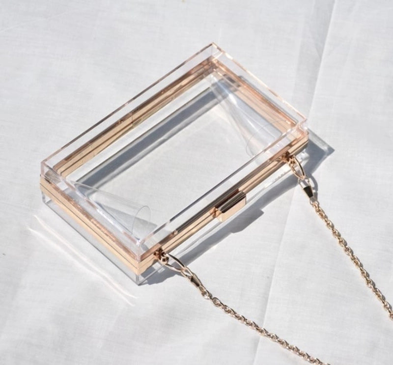 Black Transparent Pink Arylic Solid Color Square Evening Bags