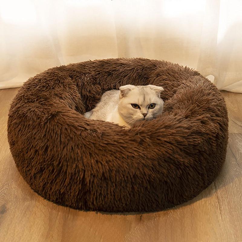 Solid Color Round Plush Dog Cat Bed