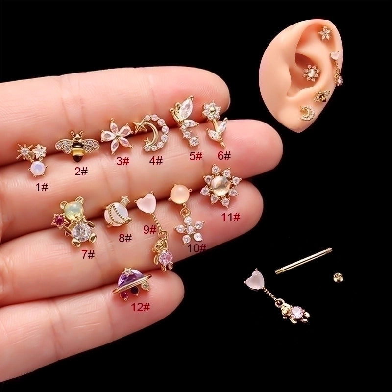 Ear Cartilage Rings & Studs Fashion Heart Shape Flower Copper Plating Rhinestones
