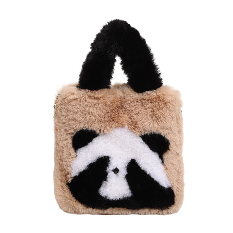 Women's Plush Animal Color Block Cute Streetwear Square Zipper Shoulder Bag Crossbody Bag