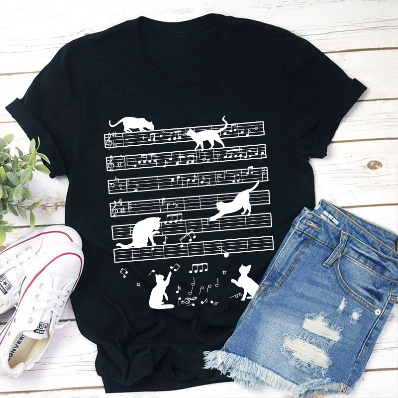 Music Note Cat Teacher T-Shirt