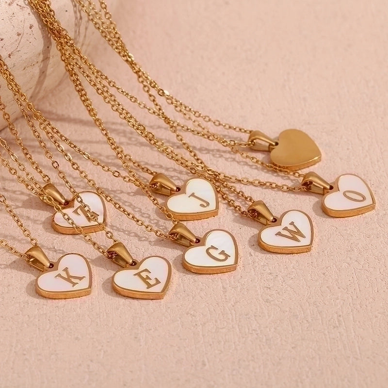Minimalist Letter Heart Shape 304 Stainless Steel Shell Plating Pendant Necklace