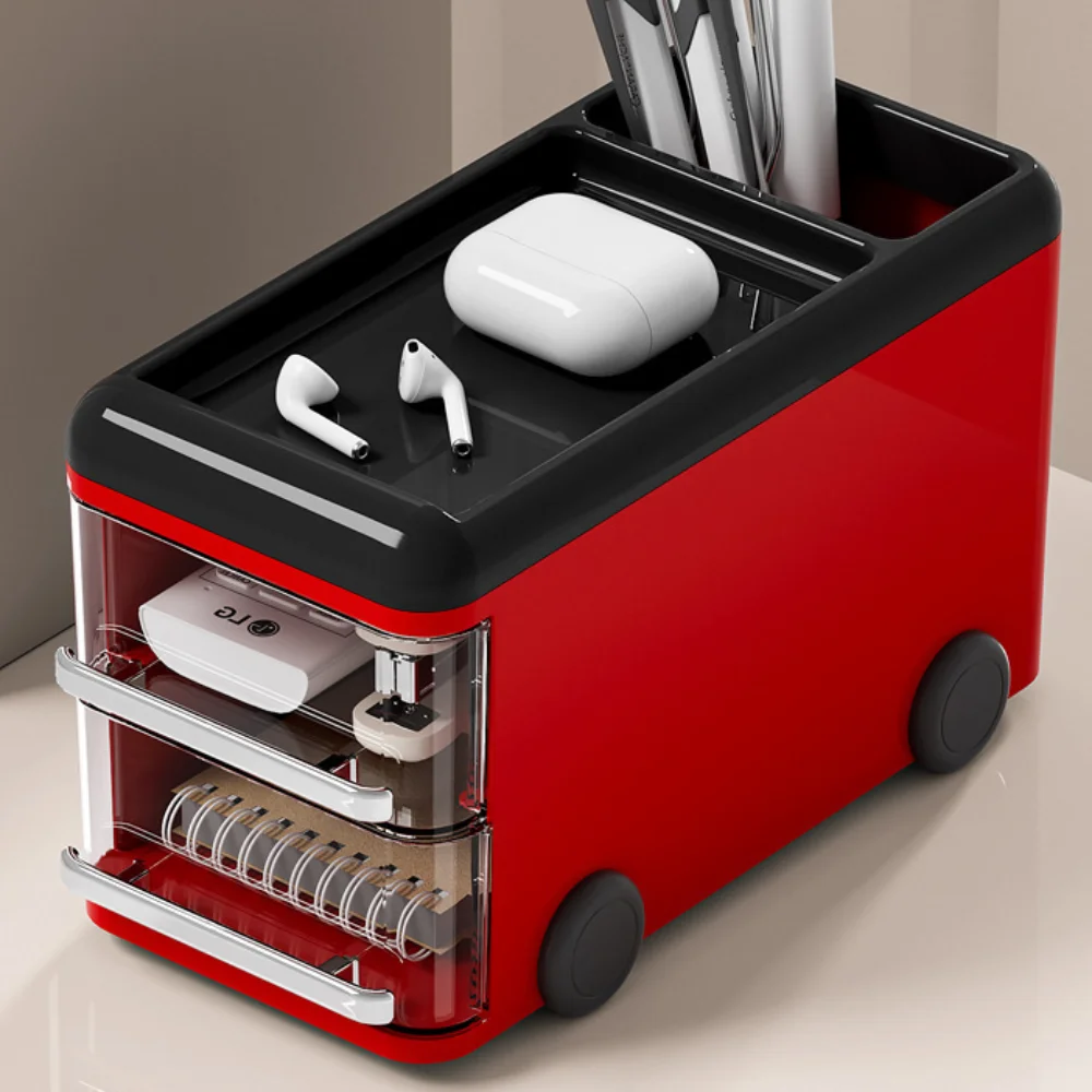 BUS SHAPE DESK STORAGE BOX PEN HOLDER CARTOON PLASTIC CASE