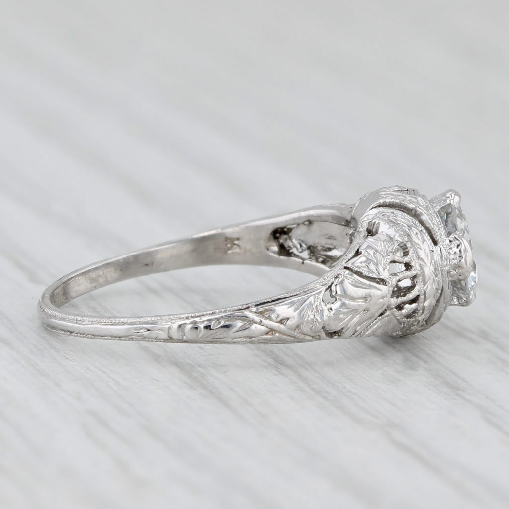 Art Deco 0.51ct Round Diamond Solitaire Engagement Ring Platinum Size 6